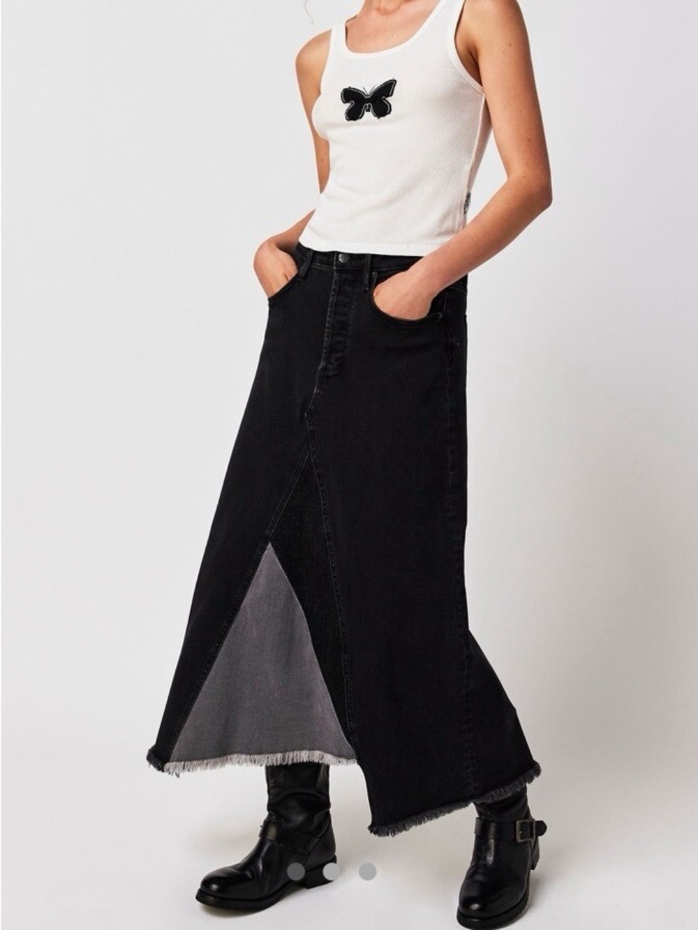 NWT Free People Driftwood Katie Midi Maxi denim Skirt 27